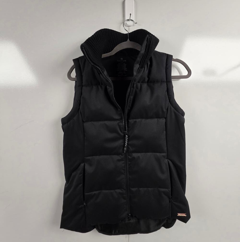 Sweaty Betty XS Black Puffer Vest Ribbed Funnel Collar Zip Gilet SB4453 0085